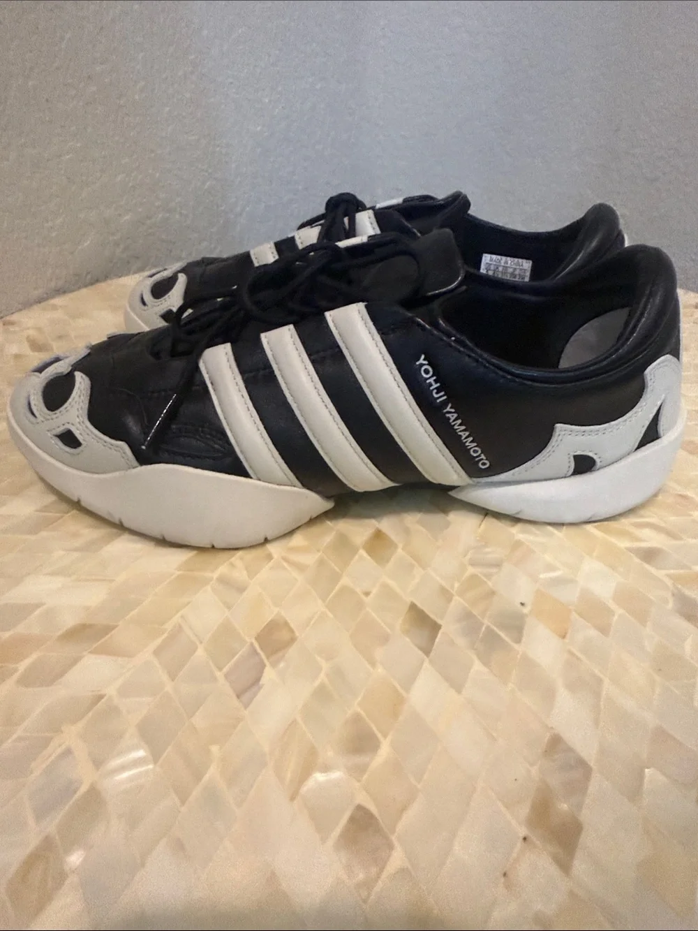 Yohji Yamamoto Black and White Striped Leather Sneakers size 5